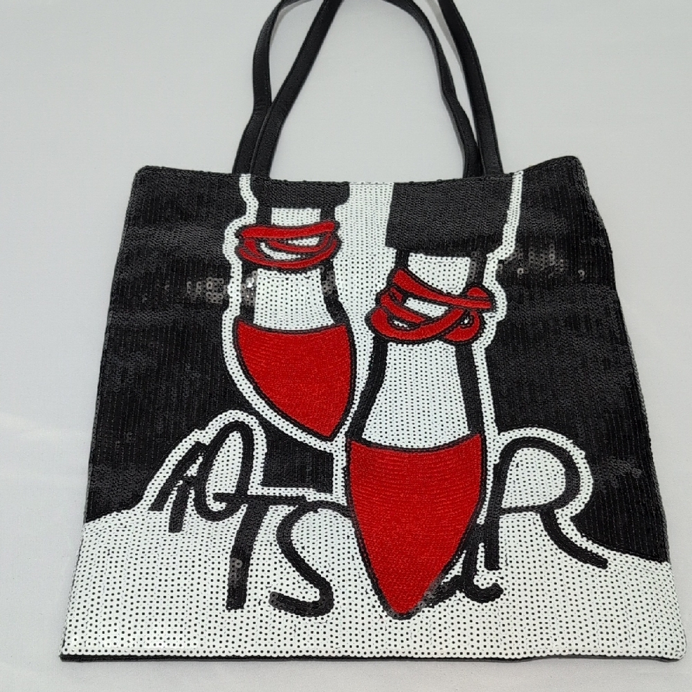 Chic Red & Black High Heel Shoe Print Canvas Tote Bag OS